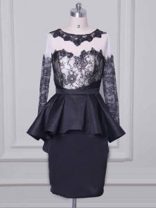 Graceful Satin Long Sleeves Mini Length Mother of the Bride Dress and Lace and Appliques