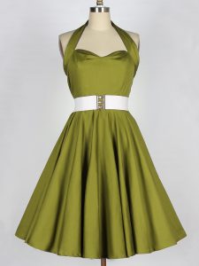 Olive Green Halter Top Lace Up Belt Quinceanera Court Dresses Sleeveless