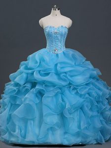 Pretty Baby Blue Sleeveless Organza Lace Up Quinceanera Gowns for Military Ball and Sweet 16 and Quinceanera