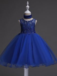 Cute Royal Blue Scoop Neckline Beading and Lace Flower Girl Dresses for Less Sleeveless Zipper