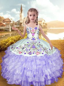 Lavender Sleeveless Organza and Taffeta Lace Up Child Pageant Dress for Party and Wedding Party