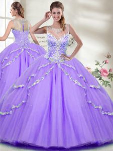 High End Tulle Sleeveless Floor Length Ball Gown Prom Dress and Beading