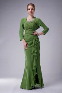 Noble Green Sleeveless Floor Length Beading Zipper Mother Dresses