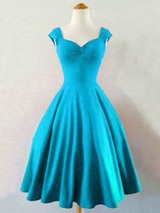 Most Popular Baby Blue Vestidos de Damas Prom and Party and Wedding Party with Ruching Straps Sleeveless Lace Up