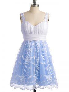 Romantic Light Blue Sleeveless Lace Knee Length Court Dresses for Sweet 16