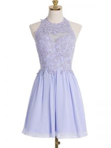Artistic Sleeveless Knee Length Lace Lace Up Dama Dress for Quinceanera with Lavender