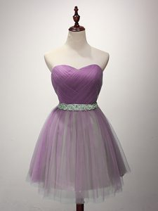 Mini Length Lilac Court Dresses for Sweet 16 Tulle Sleeveless Ruching
