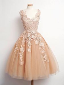 Lace Court Dresses for Sweet 16 Champagne Lace Up Sleeveless Knee Length