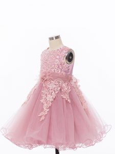 Knee Length Pink Pageant Dress for Womens Scoop Sleeveless Zipper