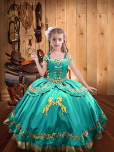 Gorgeous Aqua Blue Sleeveless Satin Lace Up Kids Pageant Dress for Sweet 16 and Quinceanera