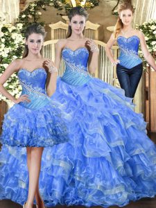Smart Baby Blue Sweetheart Neckline Beading and Ruffles 15 Quinceanera Dress Sleeveless Lace Up