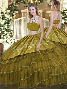 Flare Sleeveless Backless Floor Length Beading and Embroidery and Ruffled Layers Quinceanera Dress