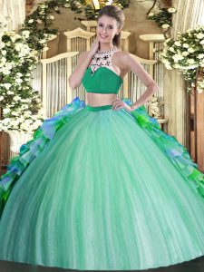 Modest Multi-color Sleeveless Beading and Ruffles Floor Length 15 Quinceanera Dress