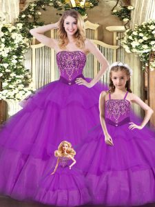 Sleeveless Ruffled Layers Lace Up Quinceanera Gowns