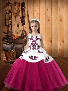 Excellent Straps Sleeveless Organza Little Girls Pageant Dress Wholesale Embroidery Lace Up