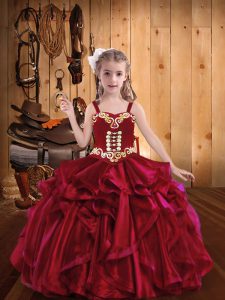 Discount Straps Sleeveless Organza Little Girls Pageant Dress Wholesale Embroidery and Ruffles Lace Up