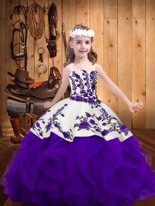 Fashion White And Purple Ball Gowns Embroidery and Ruffles Pageant Gowns For Girls Lace Up Organza Sleeveless Floor Length