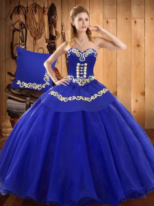Fine Ball Gowns Quinceanera Gowns Blue Sweetheart Tulle Sleeveless Floor Length Lace Up