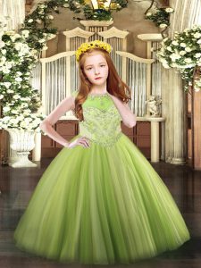 Perfect Yellow Green Scoop Neckline Beading Pageant Dress for Teens Sleeveless Zipper