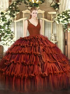Floor Length Ball Gowns Sleeveless Rust Red 15 Quinceanera Dress Backless
