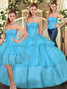 Sleeveless Beading and Ruffled Layers Lace Up Quinceanera Gown