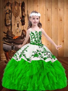 Ball Gowns Straps Sleeveless Organza Floor Length Zipper Embroidery and Ruffles Child Pageant Dress