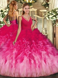 Great Ball Gowns Sweet 16 Dress Multi-color V-neck Tulle Sleeveless Floor Length Backless