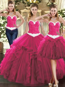 Fuchsia Sweetheart Lace Up Ruffles Sweet 16 Dresses Sleeveless