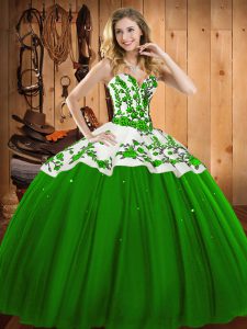 Admirable Appliques and Embroidery 15th Birthday Dress Green Lace Up Sleeveless Floor Length