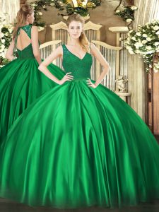 Best Selling Dark Green Backless Quinceanera Gown Beading and Lace Sleeveless Floor Length