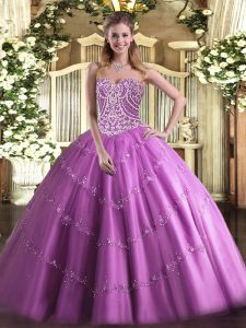 Perfect Floor Length Ball Gowns Sleeveless Lilac Quinceanera Gown Lace Up