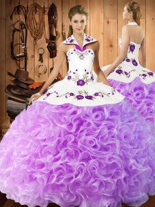 Cheap Lilac Sleeveless Floor Length Embroidery Lace Up 15 Quinceanera Dress