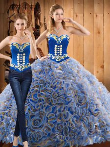 Fabric With Rolling Flowers Sweetheart Long Sleeves Sweep Train Lace Up Embroidery Quinceanera Dress in Multi-color