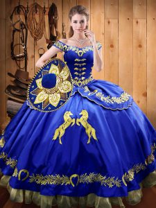 Dazzling Royal Blue Sweet 16 Quinceanera Dress Sweet 16 and Quinceanera with Beading and Embroidery Off The Shoulder Sleeveless Lace Up