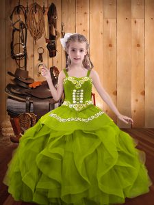 Luxurious Straps Sleeveless Lace Up Custom Made Pageant Dress Olive Green Organza