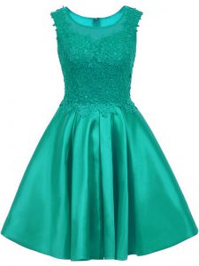 Scoop Sleeveless Quinceanera Dama Dress Mini Length Lace Turquoise Satin