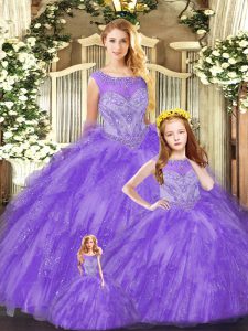 Pretty Eggplant Purple Sleeveless Floor Length Beading and Ruffles Lace Up Quinceanera Gowns