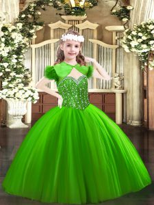 Simple Green Straps Neckline Beading Little Girls Pageant Dress Sleeveless Lace Up