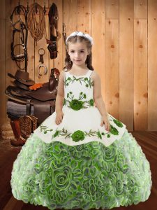 Floor Length Lace Up Kids Formal Wear Multi-color for Sweet 16 and Quinceanera with Embroidery and Ruffles