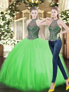 Perfect Ball Gowns Quinceanera Gown High-neck Tulle Sleeveless Floor Length Lace Up