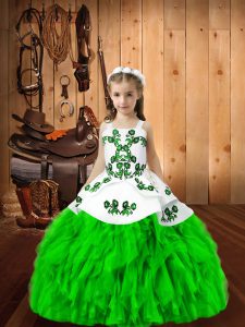 Ball Gowns Straps Sleeveless Organza Floor Length Lace Up Embroidery and Ruffles Kids Pageant Dress