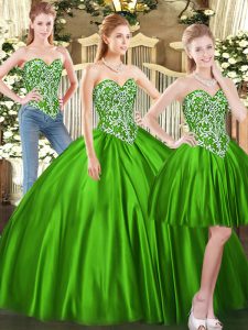 Beautiful Green Tulle Lace Up Sweetheart Sleeveless Floor Length Quinceanera Gown Beading