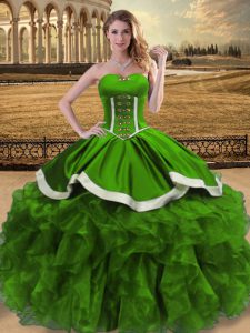 Flare Green Sweetheart Neckline Beading and Ruffles Quinceanera Gowns Sleeveless Lace Up