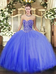 Blue Sweetheart Neckline Beading Quinceanera Dress Sleeveless Lace Up
