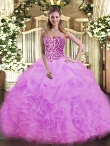 New Arrival Lilac Lace Up Sweetheart Beading and Ruffles 15 Quinceanera Dress Organza Sleeveless