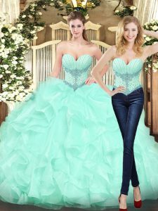 Adorable Apple Green Sleeveless Organza Lace Up Sweet 16 Dress for Military Ball and Sweet 16 and Quinceanera