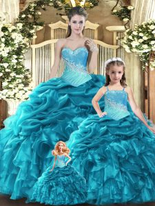 Fantastic Floor Length Ball Gowns Sleeveless Teal Quince Ball Gowns Lace Up