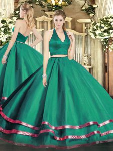 Attractive Floor Length Two Pieces Sleeveless Dark Green 15 Quinceanera Dress Zipper