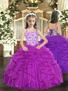 Cheap Sleeveless Beading and Ruffles Lace Up Little Girl Pageant Gowns