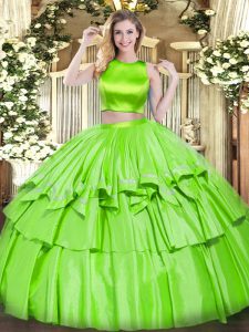 Custom Fit Two Pieces Ruffled Layers 15th Birthday Dress Criss Cross Tulle Sleeveless Floor Length